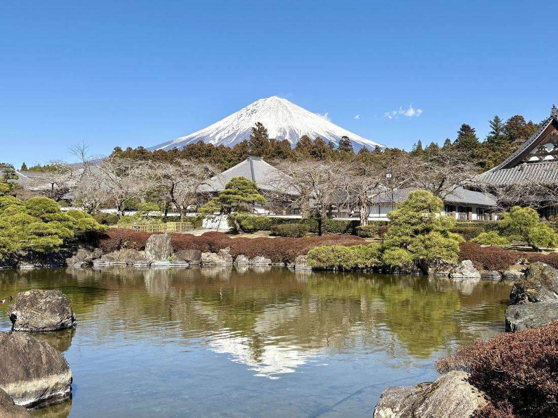Mt. Fuji reflected in a garden pond