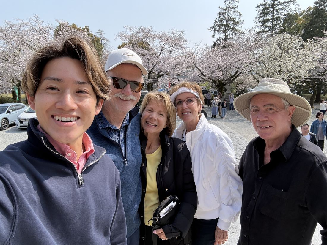 Group among cherry blossoms