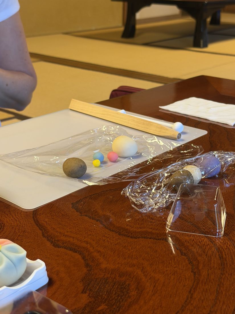 Colorful wagashi being made